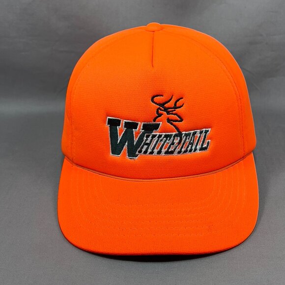 Vtg Whitetail Deer Snapback Cap Hat YoungAn Hi Viz Neon Orange Foam Hunting Mens - Picture 1 of 15